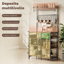 Mobile Scaffale Cucina 80x42x162 cm con Prese e LED Pannello in Metallo con 10 Ganci 5 Ripiani e Cestello Marrone Rustico      