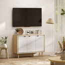 Credenza Moderna 107x35x77 cm a 3 Ante con Ripiano Regolabile Bianco Lucido e Rovere      