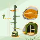 Albero Tiragraffi per Gatti 5 kg a Soffitto Alto 230-275 cm con Amaca Casetta Piattaforme in Tessuto Teddy e Sisal Verde      