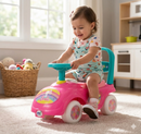 Macchina Cavalcabile per Bambini Volante Direzionabile Vano Contenitore e Telefono Barbie Rosa e Verde Acqua