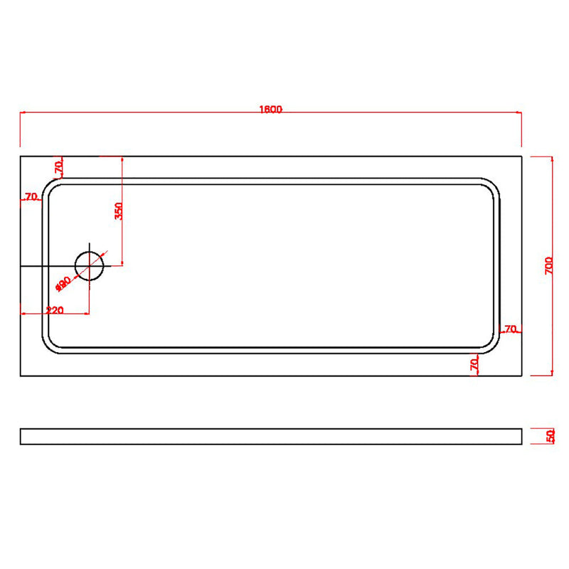 Piatto Doccia Rettangolare H5cm in ABS Rinforzato Bianco Varie Misure