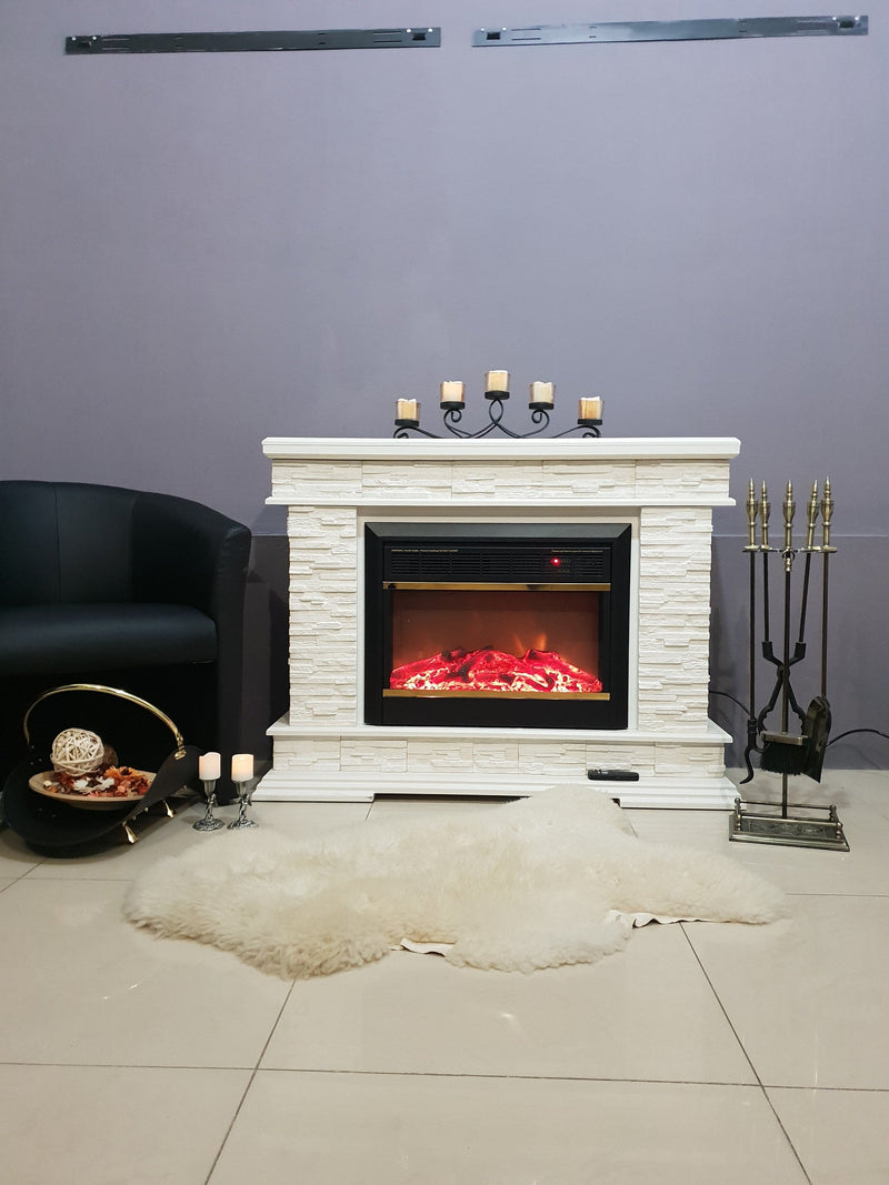 Camino Elettrico da Pavimento 88x118x30,5 cm Effetto Fiamma 1500W Stone & Mars Noce