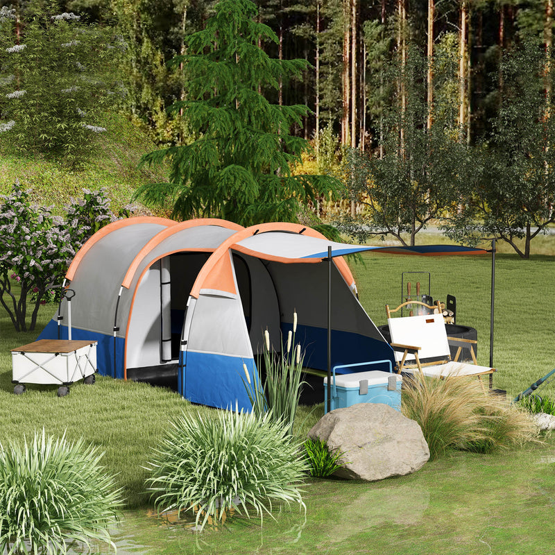 Tenda da Campeggio Impermeabile 420x200x150 cm con 2 Aree e 3 Ingressi in Poliestere e Fibra di Vetro   