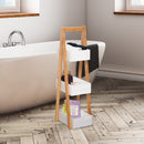 Mobiletto da Bagno 3 Ripiani 21x30x81 cm in MDF Bianco e Bambù