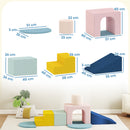 Set 8 Costruzioni Morbide per Bambini 0-3 Anni in Velluto e Schiuma PU Blu      