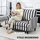 Poltrona da Salotto 115x82x82 cm con Seduta Ampia in Velluto a Righe con Molle a S Nero e Bianco      