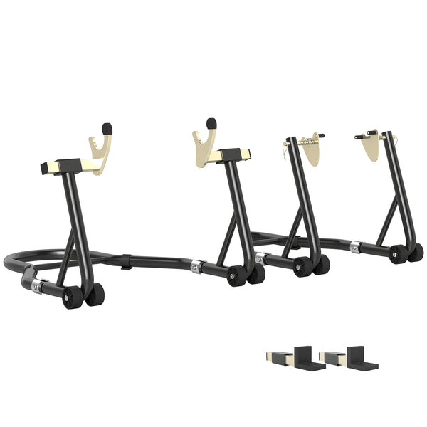 sconto Set 2 Cavalletti Alzamoto Regolabili a Triangolo con Rotelle e Forcelle a U e L in Acciaio Nero