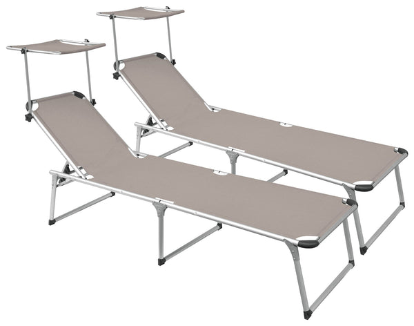 Set mit 2 klappbaren Garten-Sonnenliegen 220 x 59 x 39 cm in Aluminium und Textilene Taupe sconto