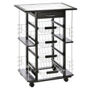Carrello da Cucina con 4 Cestini e 4 Scomprati in Legno di Pino 57x37x83 cm  Nero