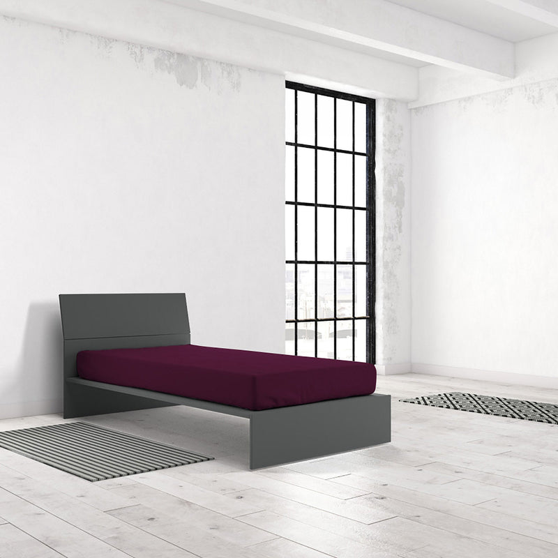 Lenzuolo Sotto con Angoli ed Elastico Tinta Unita Prugna