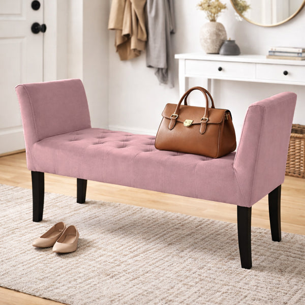 Panca Fondoletto Ingresso 111x40x60 cm con Piedi in Legno e Rivestimento Velluto Rosa acquista