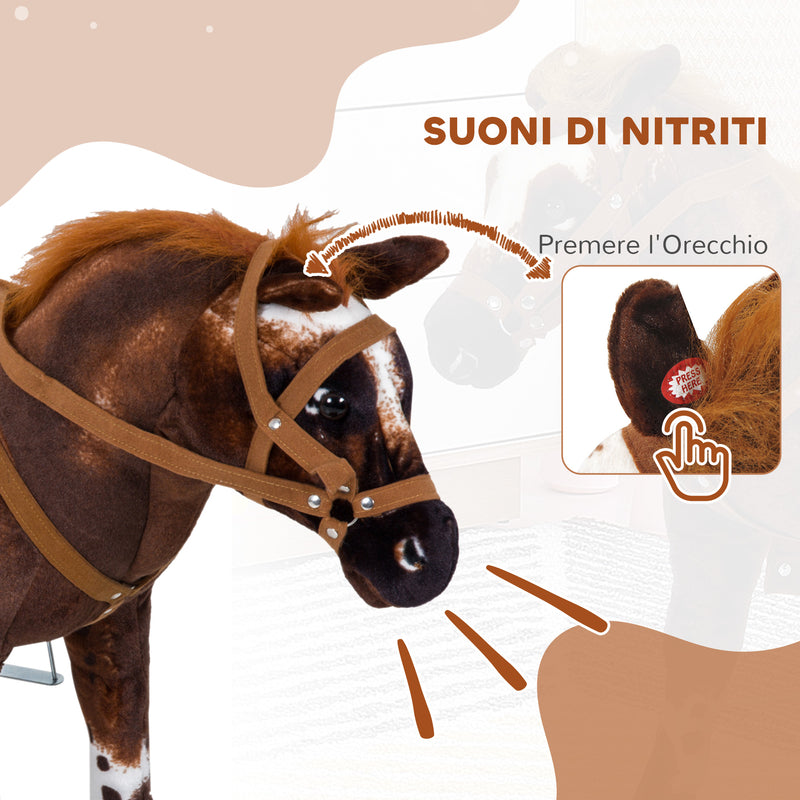 Cavallo a Dondolo per Bambini Realistico 85x28x60 cm in Peluche e Metallo Marrone      