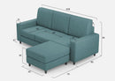 Divano 3 Posti con Pouf 208x155x85 cm Sakar in Tessuto Petrolio