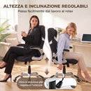 Sedia da Ufficio Ergonomica 68x76x109-117 cm con Supporto Lombare e Altezza Regolabile in Tessuto Effetto Lino Nero      