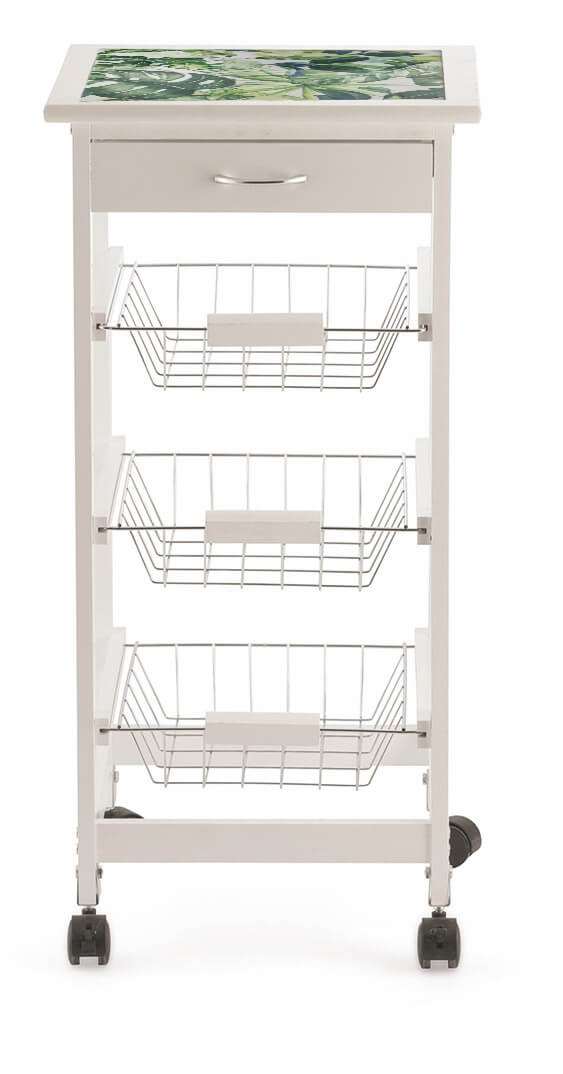 Carrello da Cucina Salvaspazio 37x37x76 cm 3 Ceste in Legno Soriani Cactus Bianco