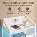 Set 2 Comodini 40x30x60 cm con Luci LED e Stazione di Ricarica in Acciaio e Tessuto Non Tessuto Bianco      