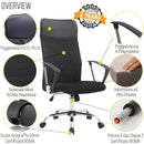 Sedia Direzionale da Ufficio 66x50x112/123 cm Ergonomica in Rete Mesh Nera