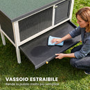 Conigliera da Esterno 90x45x65 cm con Vassoio Estraibile Tetto Apribile e Porta con Serratura in Legno di Pino Grigio      