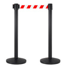 2 Colonnine Tendinastro 3 metri in Metallo Nero Opaco Ø36x101 cm Nastro Bianco/Rosso