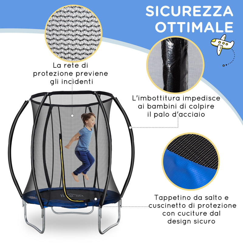 Trampolino Tappeto Elastico per Bambini Ø225x235 cm in Acciaio e PVC Nero e Blu