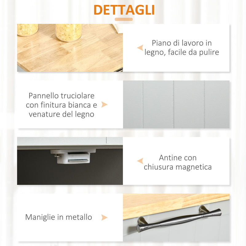 Carrello Isola da Cucina 2 Cassetti e Armadietto Piano in Legno 104x46x91 cm Grigio  