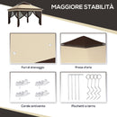 Gazebo Regolabile su 3 Livelli con Pareti Rimovibili 3x3m in Acciaio e tessuto Oxford Caffè e Beige