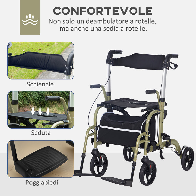 Deambulatore per Anziani e Disabili 59x104x88-101 cm Pieghevole con Poggiapiedi Giallo e Verde   