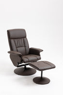 Poltrona Relax Reclinabile 80x69x110 cm con Seduta Girevole e Pouf Poggiapiedi Marrone