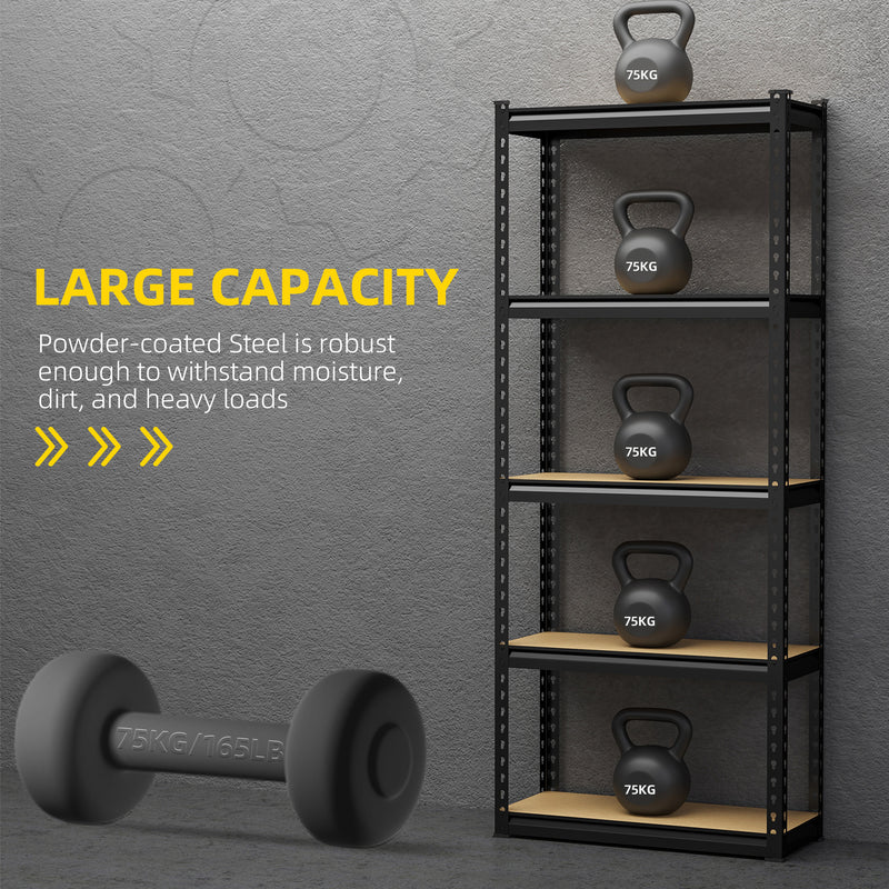 Set 2 Scaffalatura 5 Ripiani in MDF 70x30x167,5 cm Struttura in Acciaio Nero