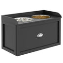Ciotole per Cani Rialzate 60x30x36 cm in Acciaio Inox e Legno con Cassetto Nero   