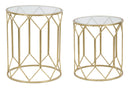 Tavolinetti da Caffé Oro Coppia Ø50x60-45x50 cm in Ferro e Vetro Oro