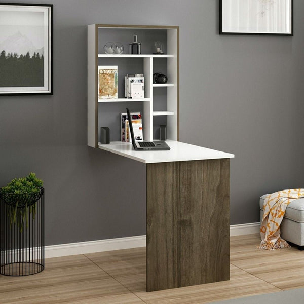Scrivania da parete richiudibile 93x58x157 cm Mina noce e bianco online