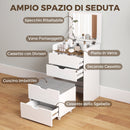 Toeletta 3 in 1 50x40x78 cm con Specchio Ribaltabile Sgabello e Cassetti in MDF Bianco      