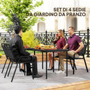 Set 4 Sedie da Giardino 56x66x91 cm Impilabili in Acciaio e PP Nero      