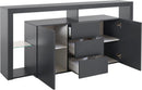 Credenza con 2 Ante 3 Cassetti e Ripiani in Vetro a Giorno 180x40x80 cm Essential 2A 3C Grigio Antracite Opaco  