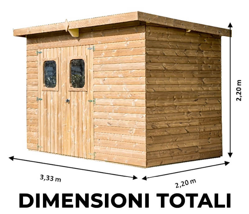 Casetta Box da Giardino 3,16x1,8 m Senza Pavimento in Legno Picea Massello 19mm Tetto a Lastre Theora