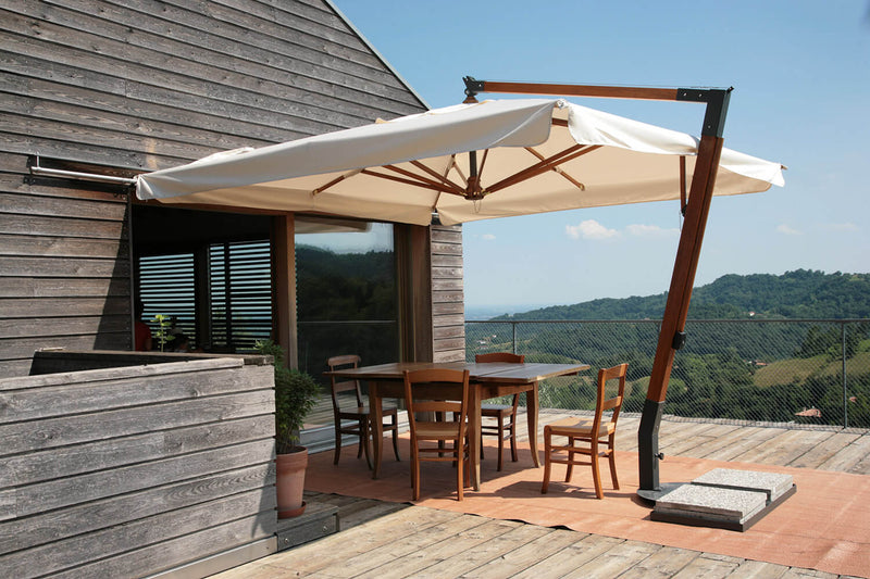Ombrellone da Giardino Decentrato 3x3m in Legno Telo in Acrilico con Balza Danieli San Francisco Ecrù