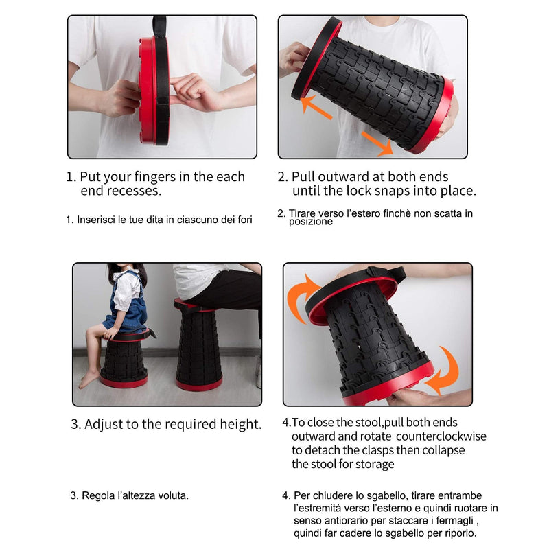 Sgabello Poggiapiedi Telescopico Pieghevole Nero e Rosso