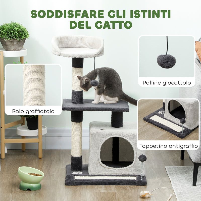Tiragraffi per Gatti con Casetta e Lettino 85 cm in Sisal Grigio      
