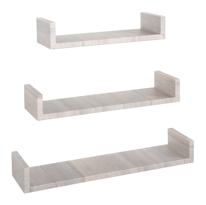 Set 3 Mensole da Parete 60-50-40x15,5x8 cm in Fibra di Legno Calamita Rovere Grigio