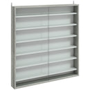 Bacheca Portaoggetti 80x9,5x83 cm a 5 Ripiani Regolabili con Ante in Vetro in Legno Bianco e Grigio      