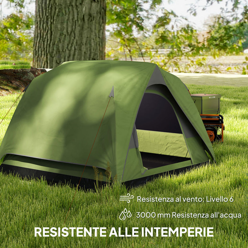 Tenda da Campeggio per 3 Persone Impermeabile 200x200x135H cm Impermeabile con Tasca e Gancio per Lanterna Verde   