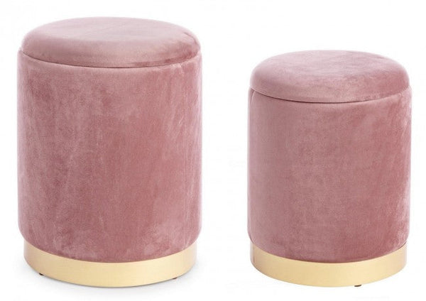 acquista Set 2 Pouf Container Polina Antikrosa in Stoff mit Samteffekt