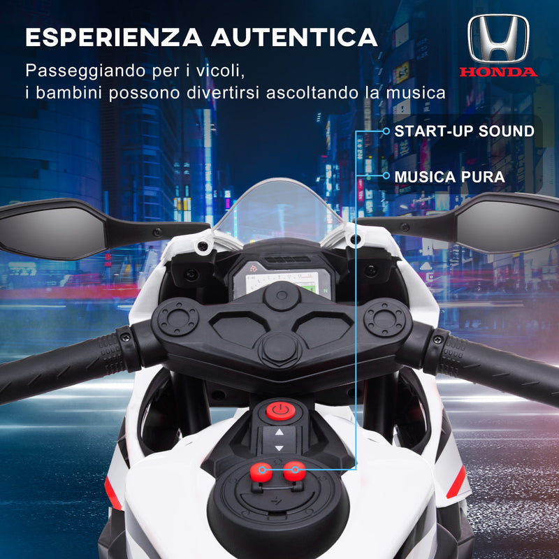 Moto Elettrica per Bambini con Licenza Honda CBR 1000RR 6V Velocità 3km/h Bianco  
