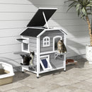 Casetta per Gatti da Esterno 99,5x76x91 cm con Tetto Apribile 2 Piani 4 Ingressi Base rialzata in Legno di Abete Grigio      