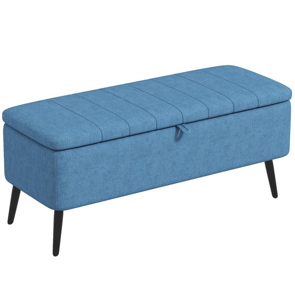 Panca Contenitore 102x40x44 cm Poggiapiedi Imbottito in Tessuto Effetto Lino Blu Scuro sconto