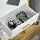 Set 2 Comodini Moderni con Cassetto e Ripiano Aperto 45x40x60 cm in MDF e Acciaio Bianco e Oro