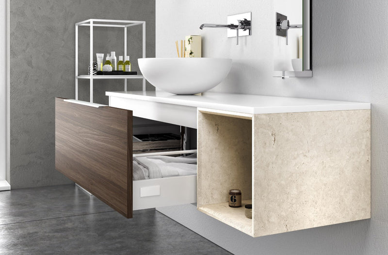Mobile Bagno Sospeso 135 cm Lavabo e Specchio TFT Mactan Destra Bianco e Noce