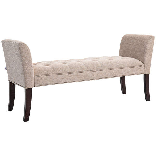 Panca Fondo Letto Imbottita e a Bottoni 141x44x65 cm in Legno e Tessuto Effetto Lino Beige acquista