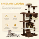 Albero Tiragraffi per Gatti in Peluche e Sisal con Cucce e Pallina Caffè e Crema 50x50x132 cm 